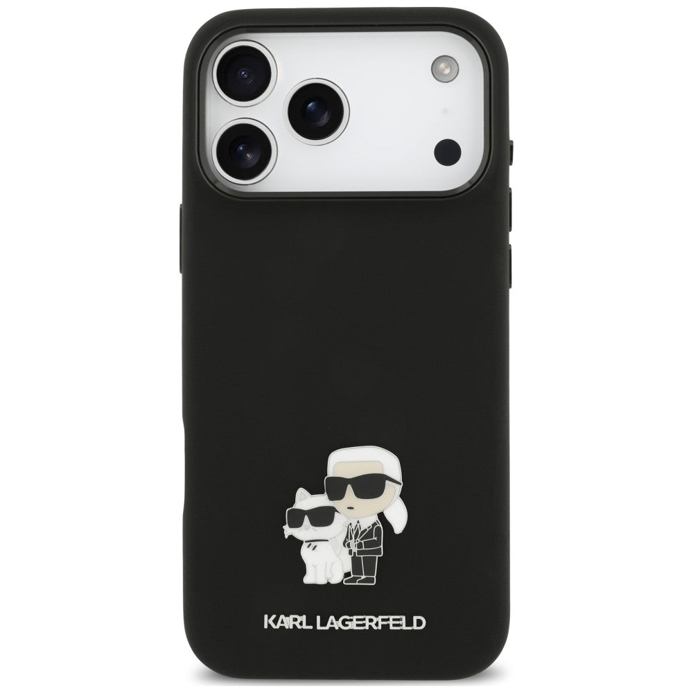 Suojakuori Apple iPhone 18 Pro Max / 17 Pro Max -puhelimelle, Karl Lagerfeld, Karl & Choupette Metal Pin, musta