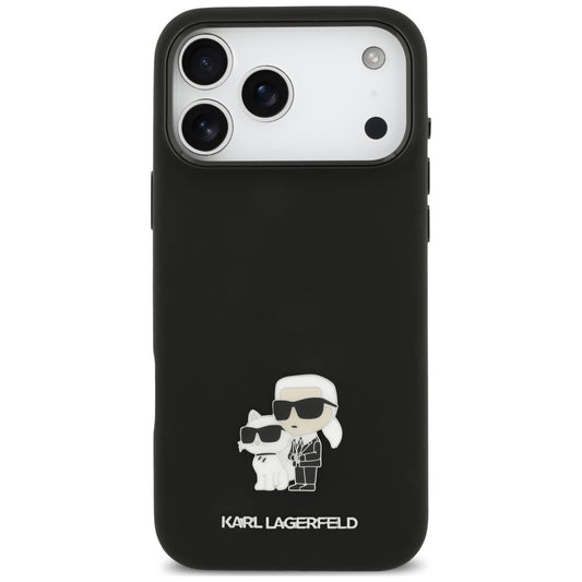 Suojakuori Apple iPhone 18 Pro Max / 17 Pro Max -puhelimelle, Karl Lagerfeld, Karl & Choupette Metal Pin, musta