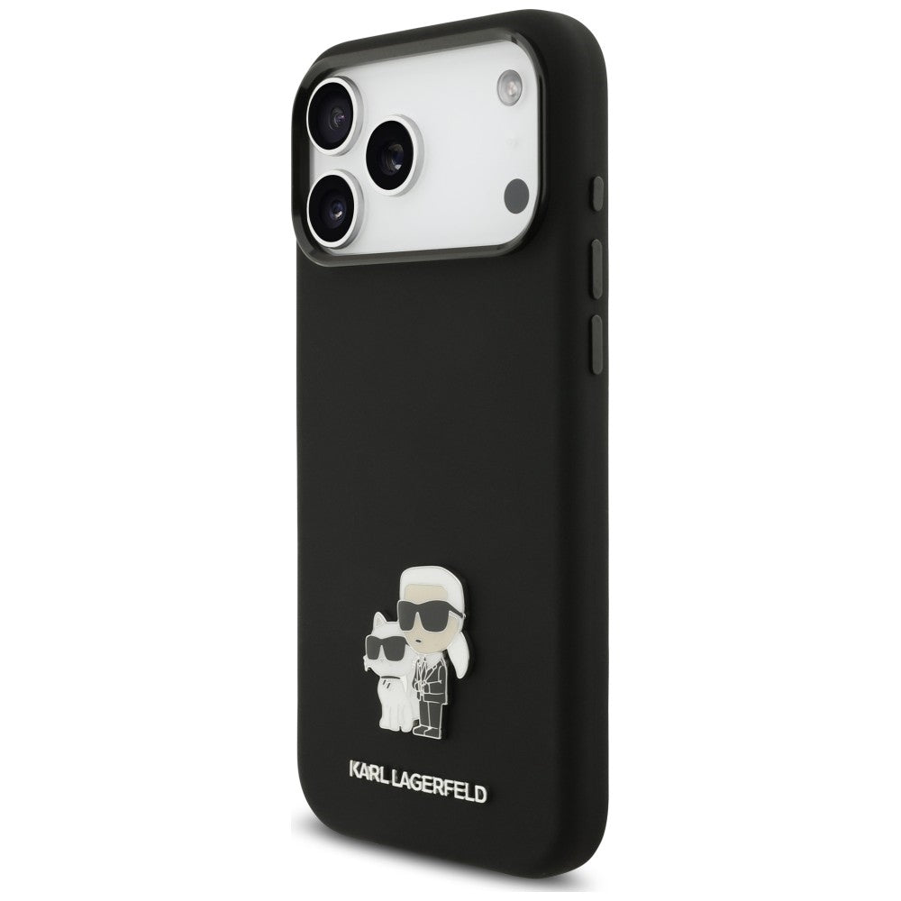 Suojakuori Apple iPhone 18 Pro Max / 17 Pro Max -puhelimelle, Karl Lagerfeld, Karl & Choupette Metal Pin, musta