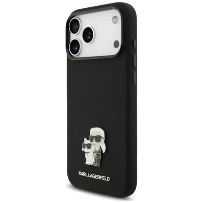 Suojakuori Apple iPhone 18 Pro Max / 17 Pro Max -puhelimelle, Karl Lagerfeld, Karl & Choupette Metal Pin, musta