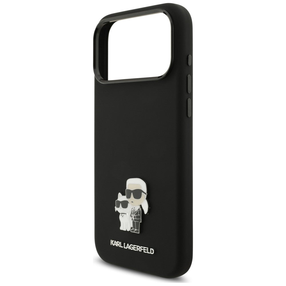 Suojakuori Apple iPhone 18 Pro Max / 17 Pro Max -puhelimelle, Karl Lagerfeld, Karl & Choupette Metal Pin, musta