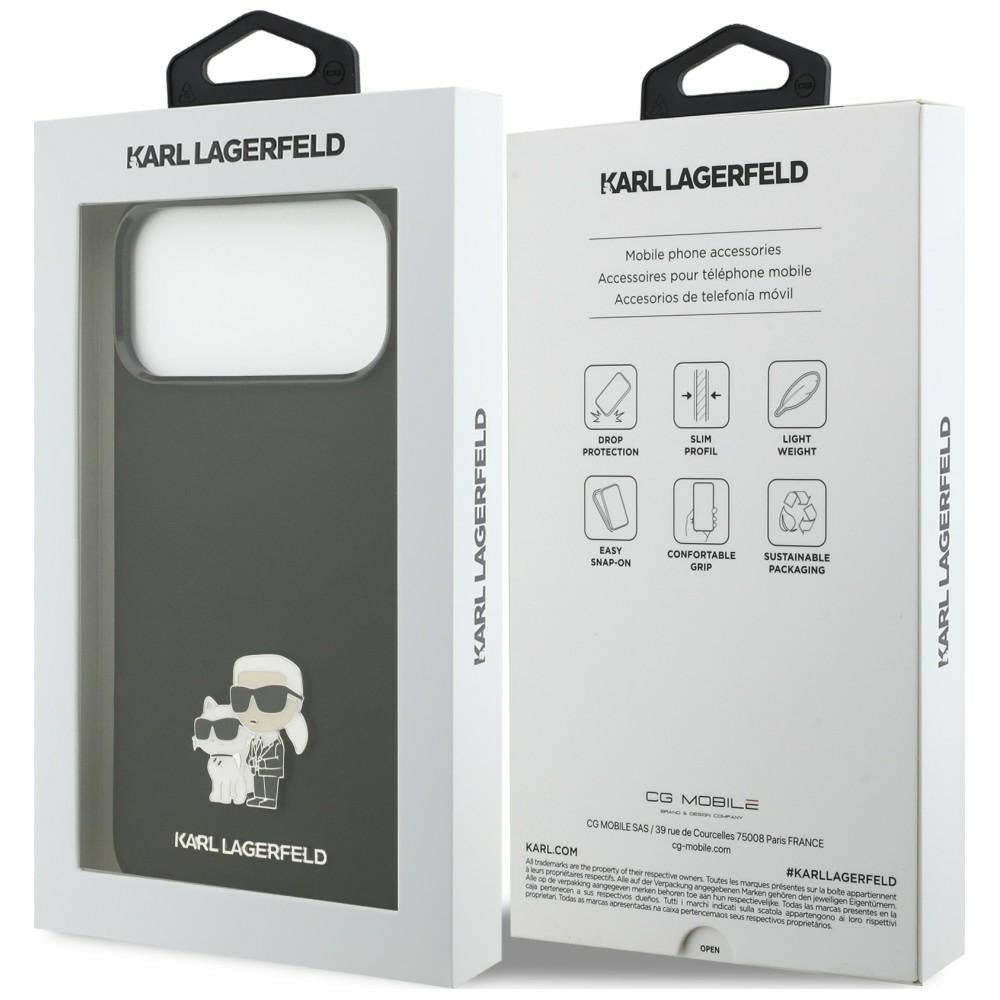 Suojakuori Apple iPhone 18 Pro Max / 17 Pro Max -puhelimelle, Karl Lagerfeld, Karl & Choupette Metal Pin, musta
