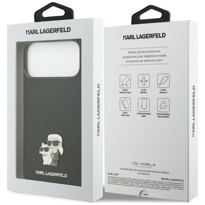 Suojakuori Apple iPhone 18 Pro Max / 17 Pro Max -puhelimelle, Karl Lagerfeld, Karl & Choupette Metal Pin, musta