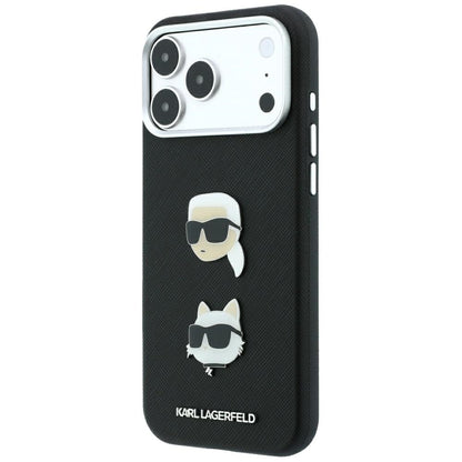 Kuori Apple iPhone 18 Pro Max / 17 Pro Max, Karl Lagerfeld, Saffiano Karl & Choupette -pinnillä ja logolla, Musta