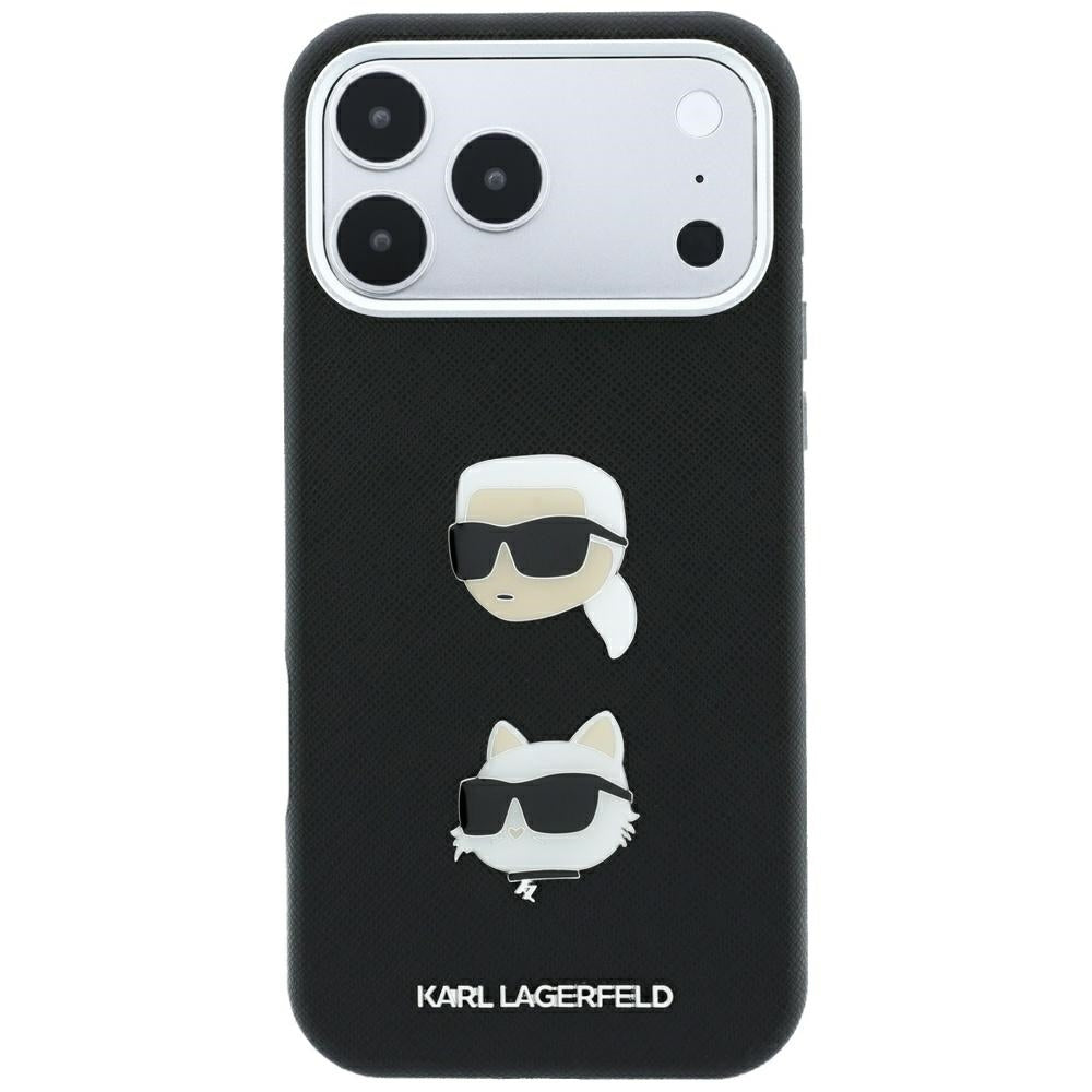 Kuori Apple iPhone 18 Pro Max / 17 Pro Max, Karl Lagerfeld, Saffiano Karl & Choupette -pinnillä ja logolla, Musta