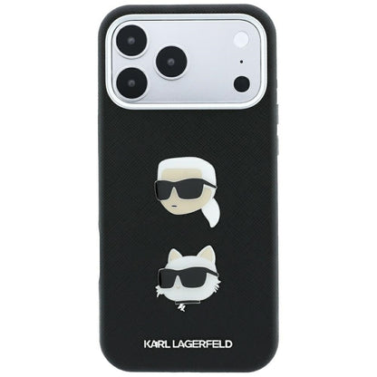 Kuori Apple iPhone 18 Pro Max / 17 Pro Max, Karl Lagerfeld, Saffiano Karl & Choupette -pinnillä ja logolla, Musta