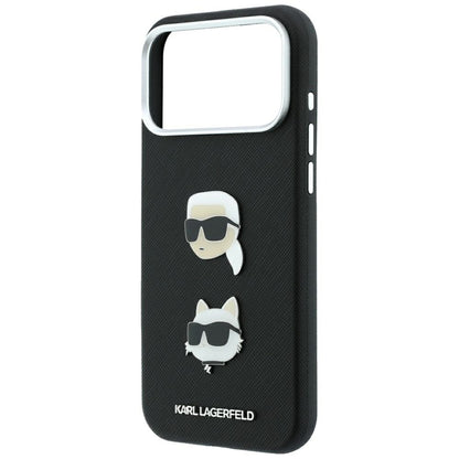 Kuori Apple iPhone 18 Pro Max / 17 Pro Max, Karl Lagerfeld, Saffiano Karl & Choupette -pinnillä ja logolla, Musta