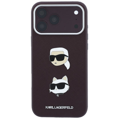 Kuori Apple iPhone 18 Pro Max / 17 Pro Max, Karl Lagerfeld, Saffiano Karl & Choupette -pääpinssillä ja logolla, viininpunainen