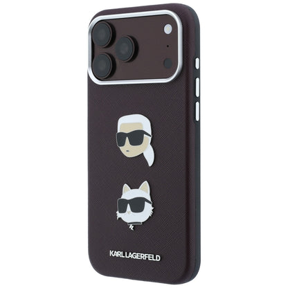 Kuori Apple iPhone 18 Pro Max / 17 Pro Max, Karl Lagerfeld, Saffiano Karl & Choupette -pääpinssillä ja logolla, viininpunainen