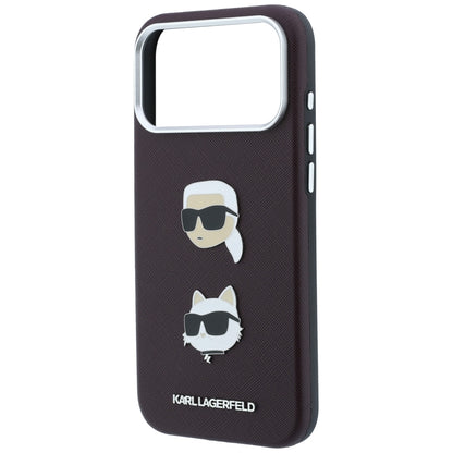 Kuori Apple iPhone 18 Pro Max / 17 Pro Max, Karl Lagerfeld, Saffiano Karl & Choupette -pääpinssillä ja logolla, viininpunainen