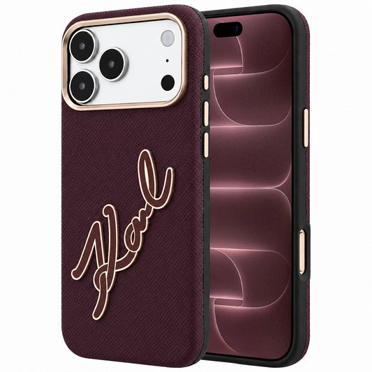 Kuori Apple iPhone 18 Pro Max / 17 Pro Max, Karl Lagerfeld, Smooth Big Resin Signature Logo, Viininpunainen