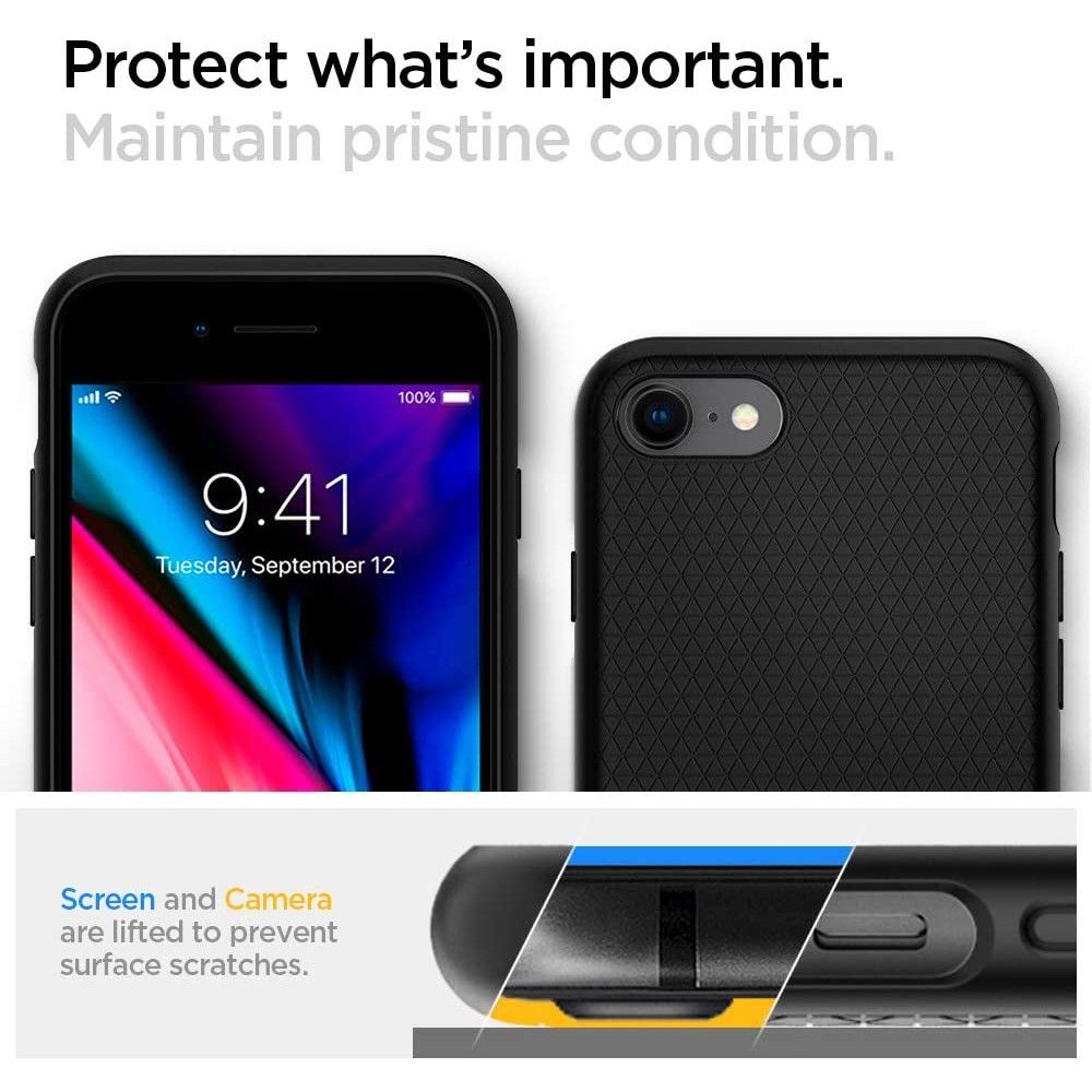 Kotelo Apple iPhone SE (2022) / SE (2020) / 8 / 7, Spigen, Liquid Air, Musta 042CS20511