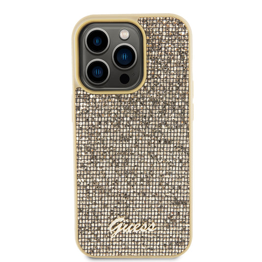 Kotelo Apple iPhone 15 Prolle, Guess, PU Square Mirror Script Logo, Kultainen GUHCP15LPMSDGSD