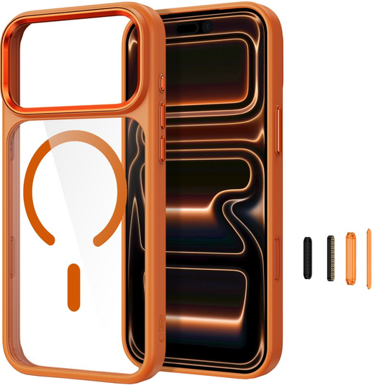Kuori Apple iPhone 18 Pro / 17 Pro:lle, Tech-Protect, Magmat CC, Oranssi Läpinäkyvä