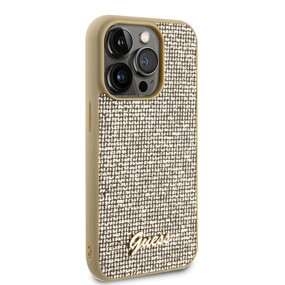 Kotelo Apple iPhone 15 Prolle, Guess, PU Square Mirror Script Logo, Kultainen GUHCP15LPMSDGSD