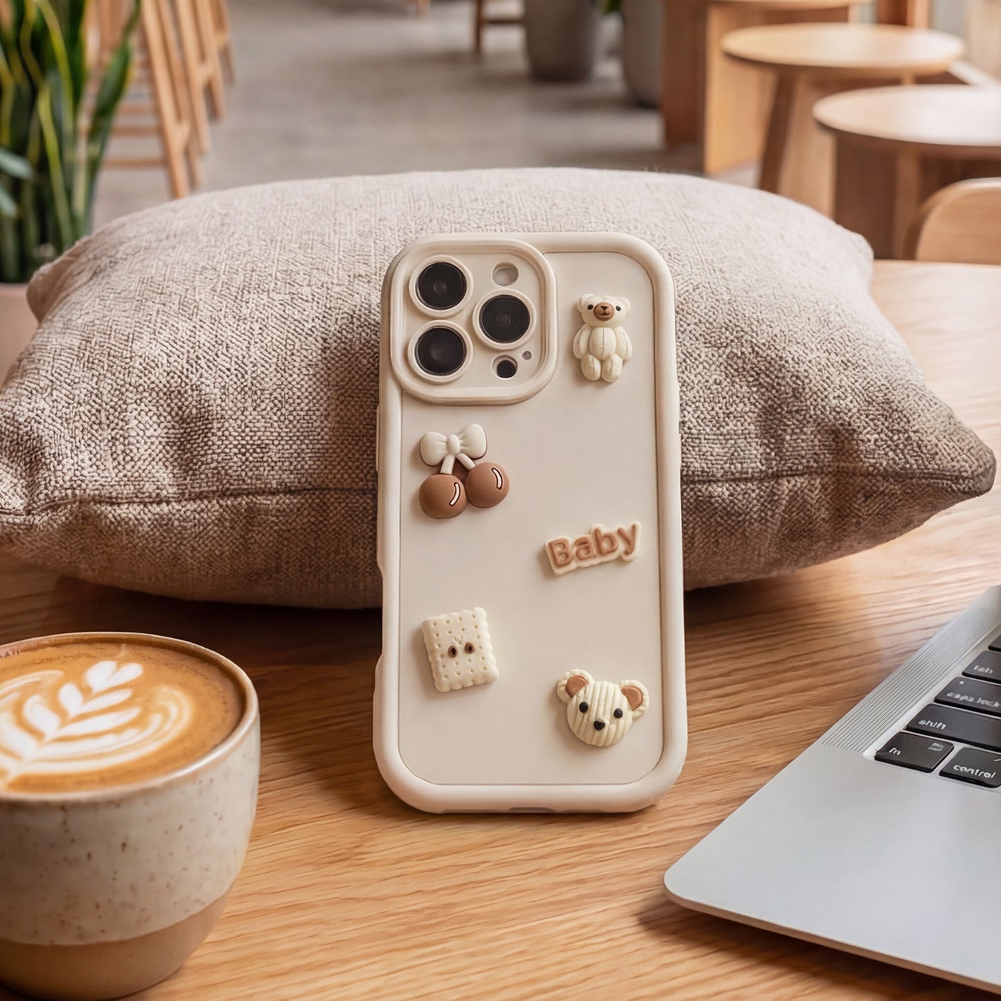 Kuori Apple iPhone 16:lle, OEM, Ultra Trendy 3D Bear, beige
