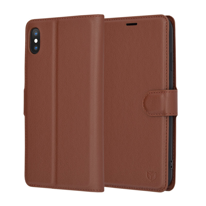 Kuori Apple iPhone XS Maxille, Techsuit, Nahkainen Folio, Ruskea
