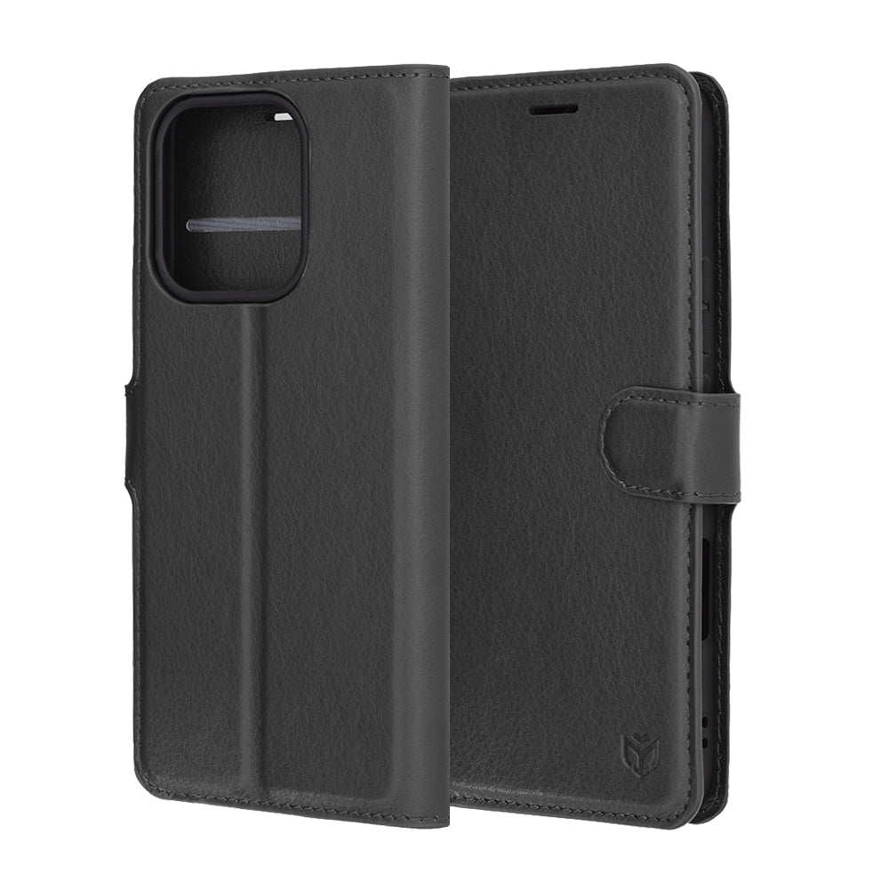 Honor 400 Lite -suojakuori, Techsuit, nahkainen folio, musta
