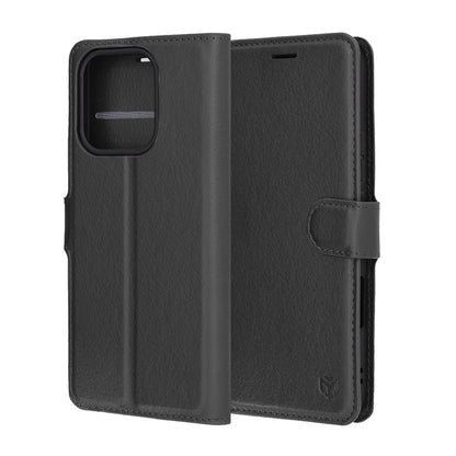 Honor 400 Lite -suojakuori, Techsuit, nahkainen folio, musta