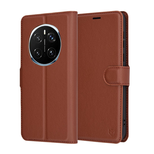 Kuori Honor Magic7 Pro:lle, Techsuit, nahkainen folio, ruskea