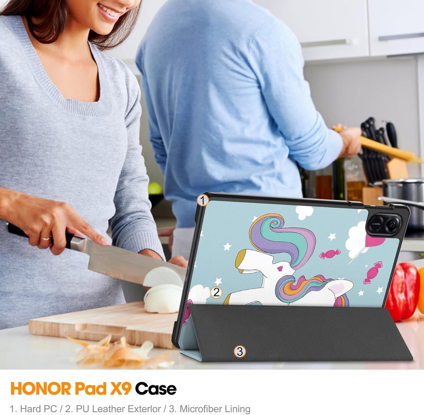 Kuori Honor Pad X8a:lle, Techsuit, FoldPro Unicorn, Monivärinen