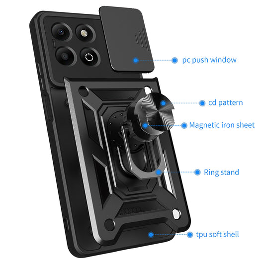 Kuori Honor X6b:lle, Techsuit, CamShield, Musta