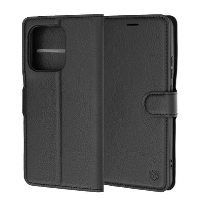 Kuori Motorola Edge 70 Ultra / Signature -puhelimelle, Techsuit, nahkainen folio, musta