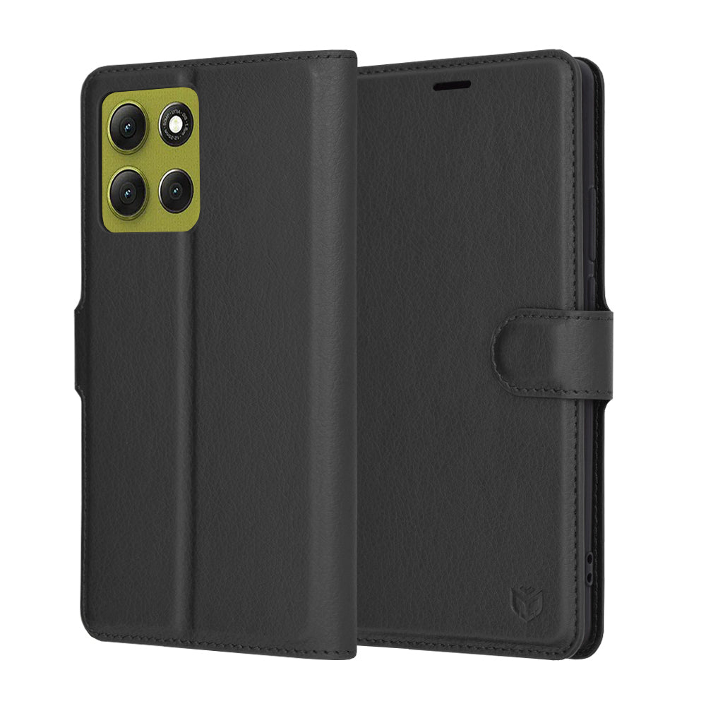 Kuori Motorola Moto G86:lle, Techsuit, nahkainen folio, musta