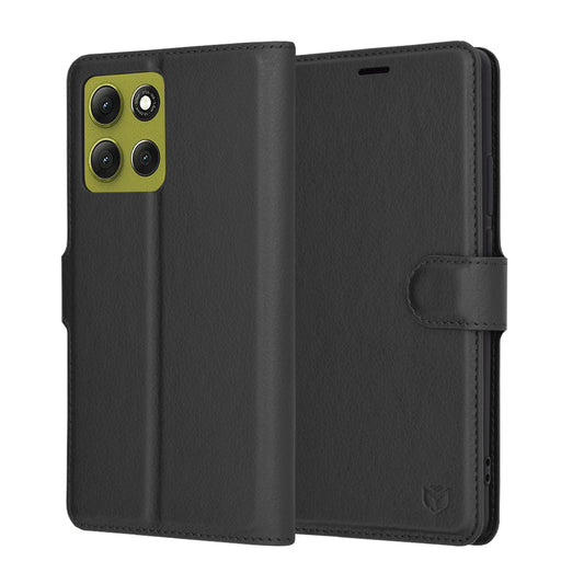 Kuori Motorola Moto G86:lle, Techsuit, nahkainen folio, musta