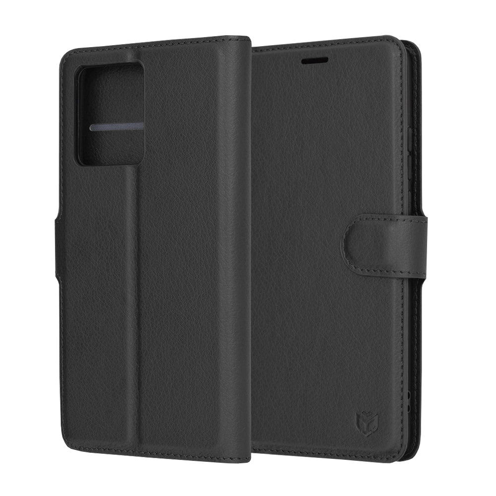 Kuori Motorola Moto G86:lle, Techsuit, nahkainen folio, musta