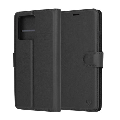 Kuori Motorola Moto G86:lle, Techsuit, nahkainen folio, musta