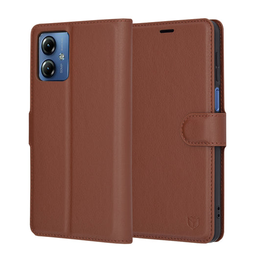 Suojakuori Motorola Moto G14:lle, Techsuit, nahkainen folio, ruskea