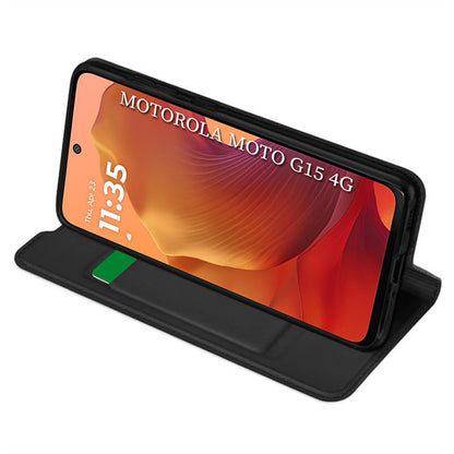 Kuori Motorola Moto G15 / G15 Power -puhelimelle, Techsuit, Magskin Book, Musta