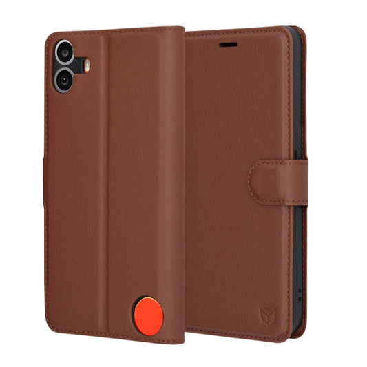Case for Nothing CMF Phone 1, Techsuit, Leather Folio, Brown