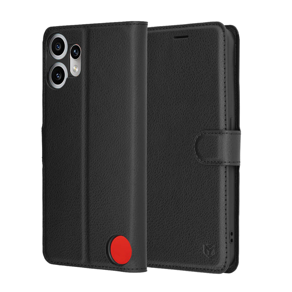 Kuori Nothing CMF Phone 2 Pro:lle, Techsuit, nahkainen folio, musta