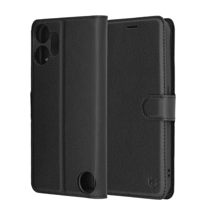 Kuori Nothing CMF Phone 2 Pro:lle, Techsuit, nahkainen folio, musta