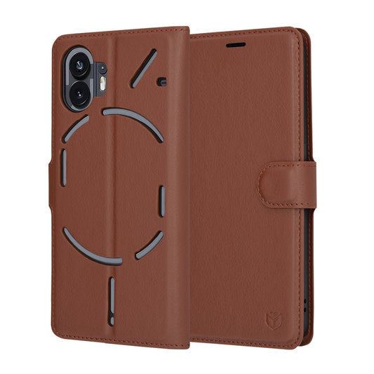 Kuori Nothing Phone (2):lle, Techsuit, nahkainen folio, ruskea