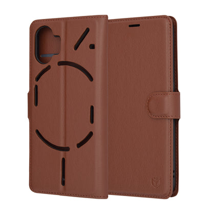Case for Nothing Phone (2), Techsuit, Leather Folio, Brown