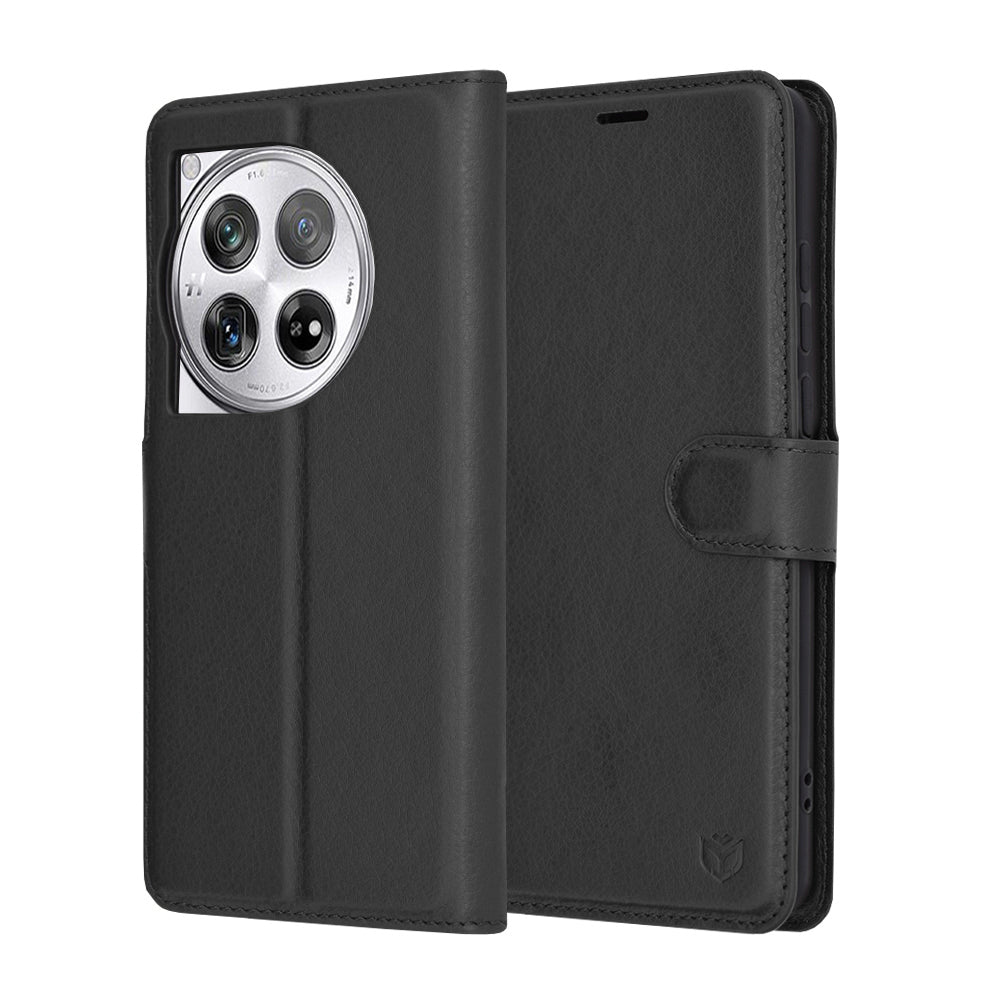 Kuori OnePlus 12:lle, Techsuit, nahkainen folio, musta