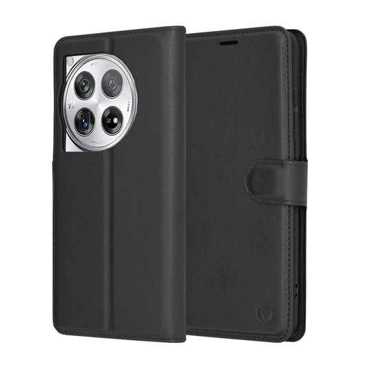Kuori OnePlus 12:lle, Techsuit, nahkainen folio, musta