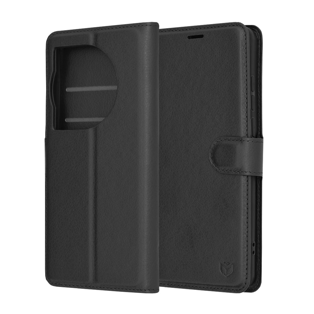 Kuori OnePlus 12:lle, Techsuit, nahkainen folio, musta