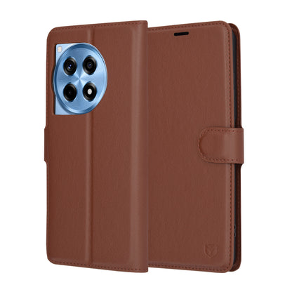 Case for OnePlus 12R, Techsuit, Leather Folio, Brown
