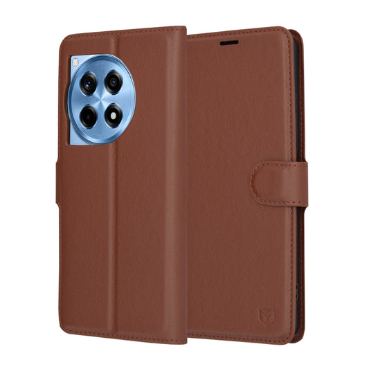 Kuori OnePlus 12R:lle, Techsuit, nahkainen folio, ruskea