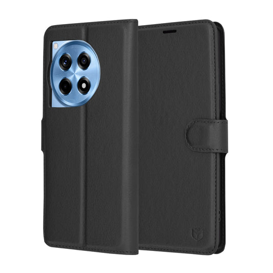 Kuori OnePlus 12R:lle, Techsuit, nahkainen folio, musta