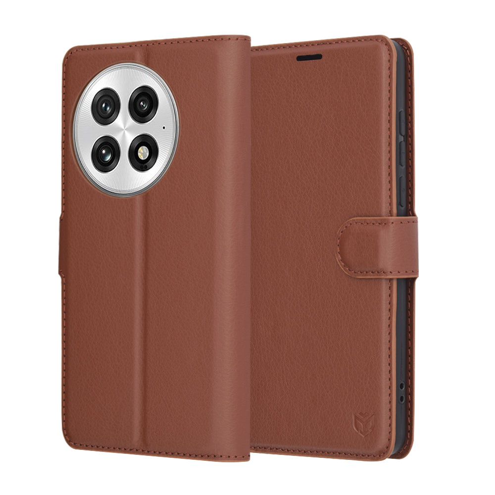 Kuori OnePlus 13:lle, Techsuit, nahkainen folio, ruskea