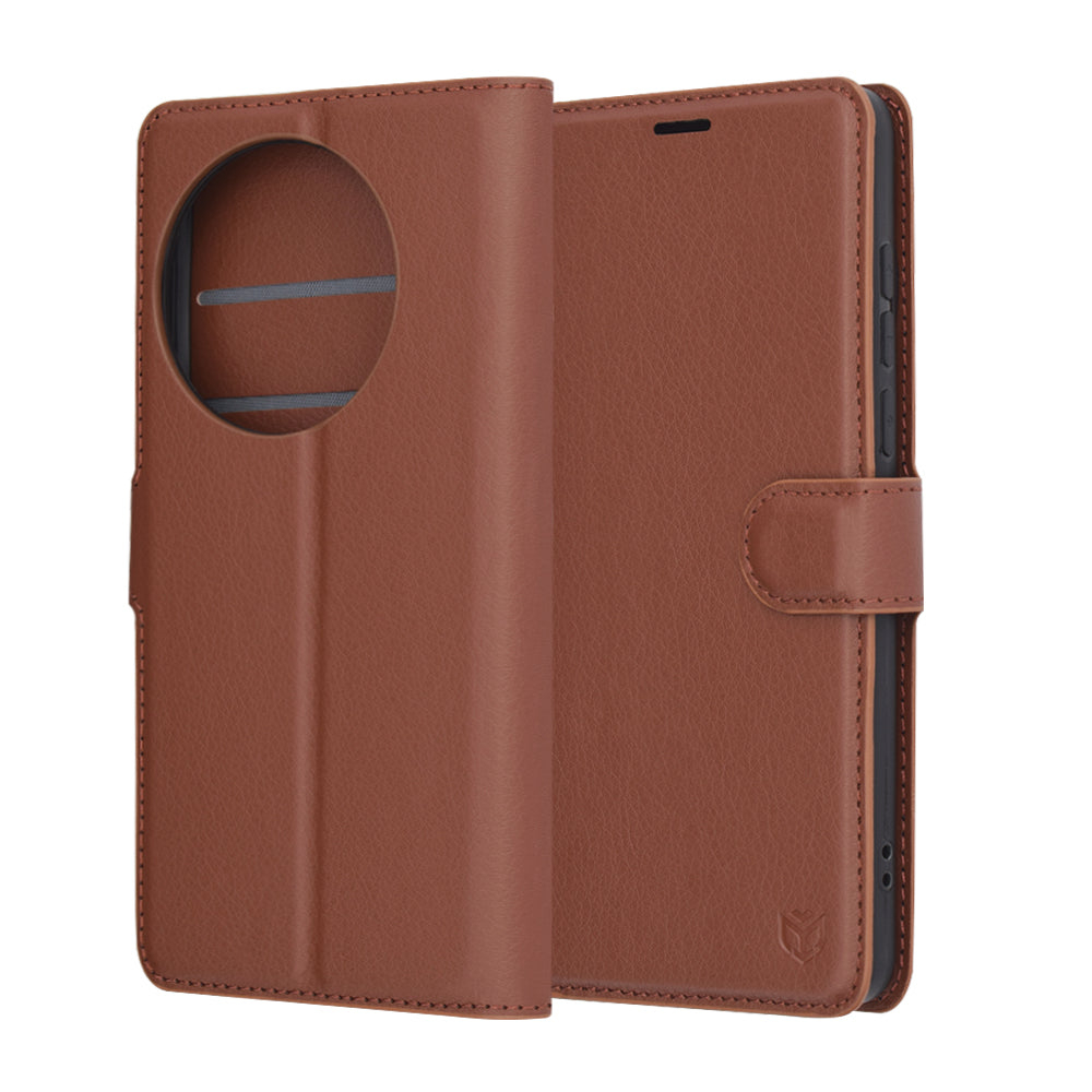 Kuori OnePlus 13:lle, Techsuit, nahkainen folio, ruskea