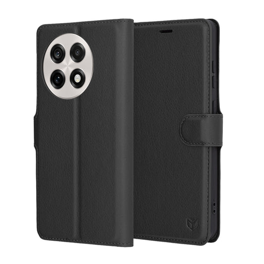 Kuori OnePlus 13R:lle, Techsuit, nahkainen folio, musta