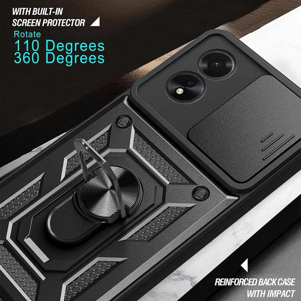 Kuori Oppo A18 / A38:lle, Techsuit, CamShield, Musta