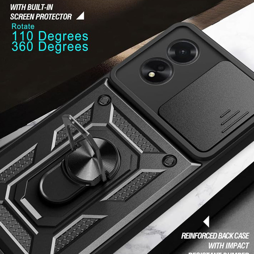 Kuori Oppo A58 4G:lle, Techsuit, CamShield, Musta