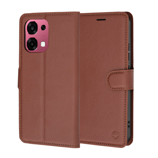 Kuori Oppo A6 Pro 5G / A6 Pro 4G:lle, Techsuit, nahkainen folio, ruskea